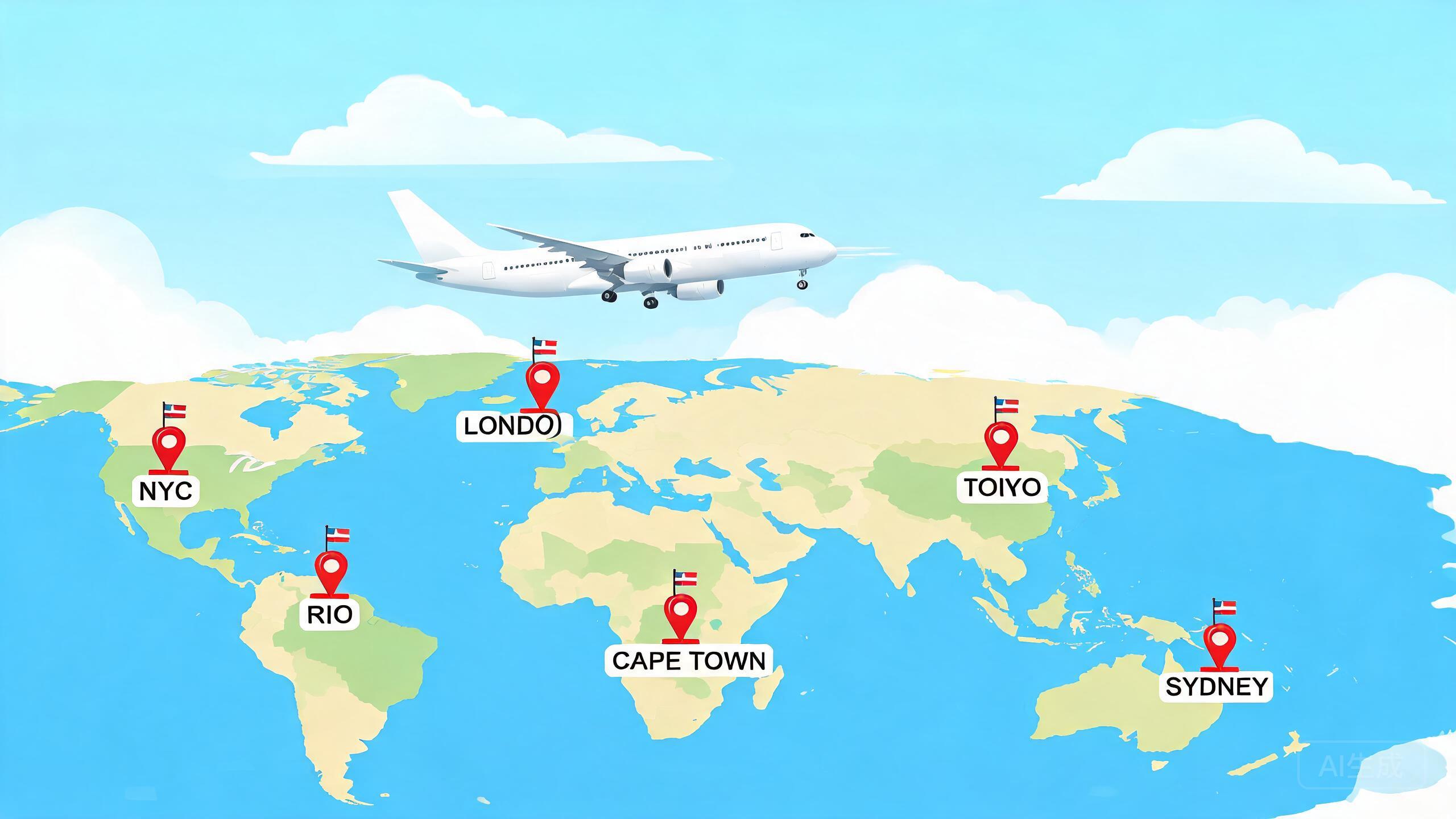 飛機飛越世界地圖，象徵跨國代孕的全球旅行與多元选擇